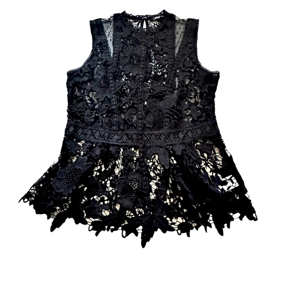Express Tops - Express | Women’s high neck black see-through floral lace top in size large